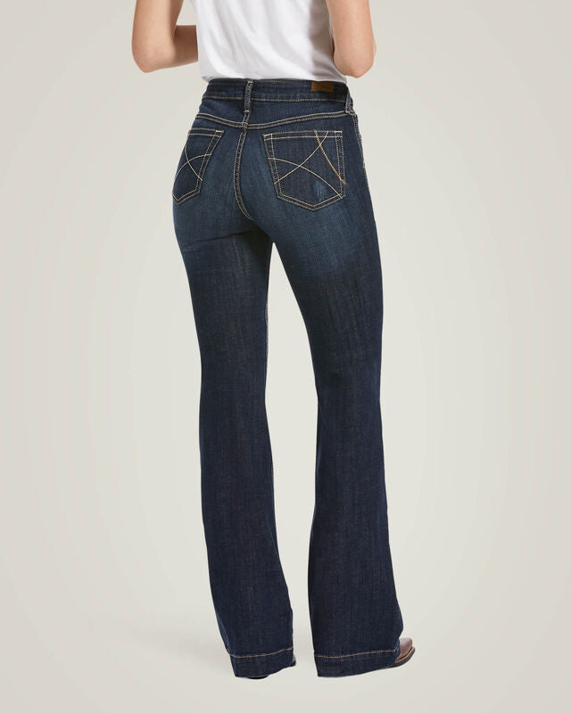 back view of Ella high rise slim trouser jeans on model