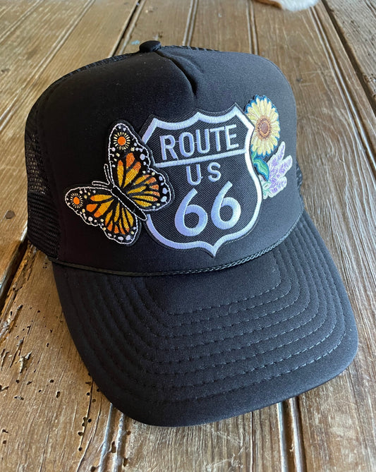 Route 66 Butterly trucker hat with custom patches