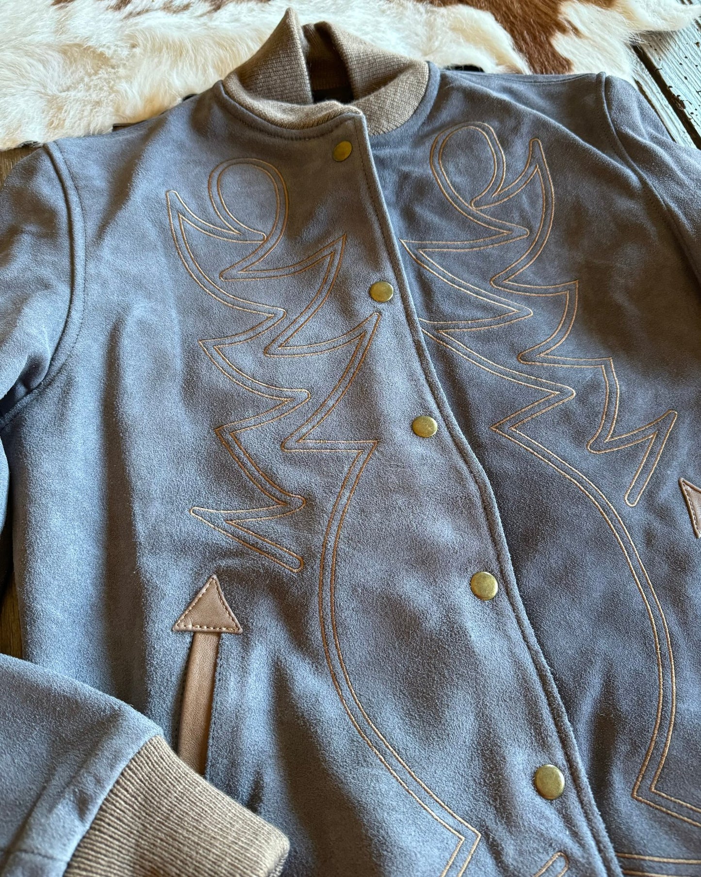 Blue Jean Baby Embroidered Bomber Jacket