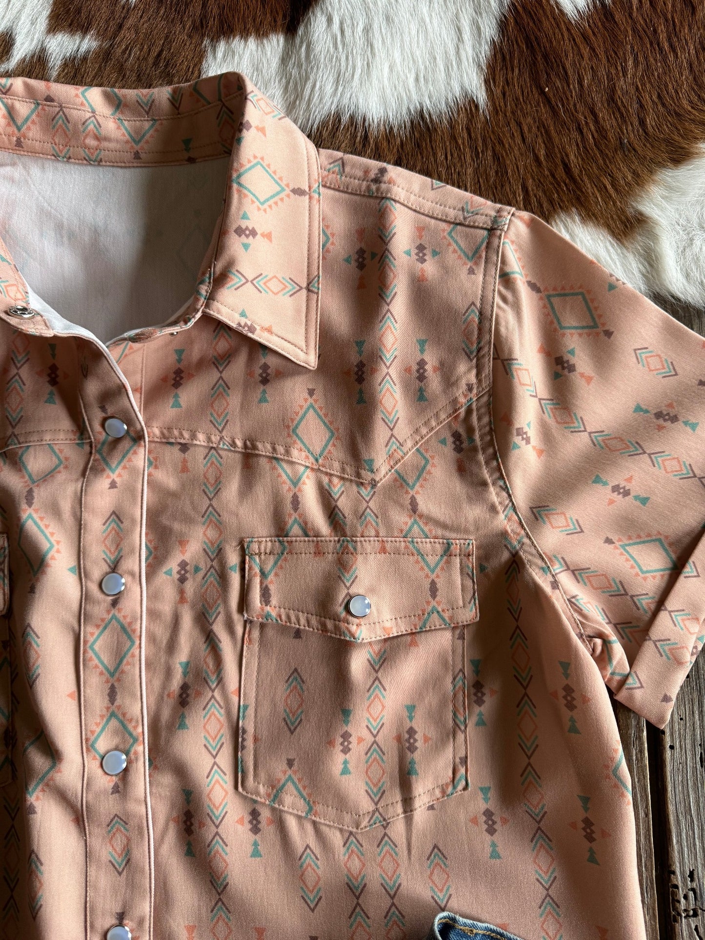 Close up of Las Cruces Pearl Snap Shirt