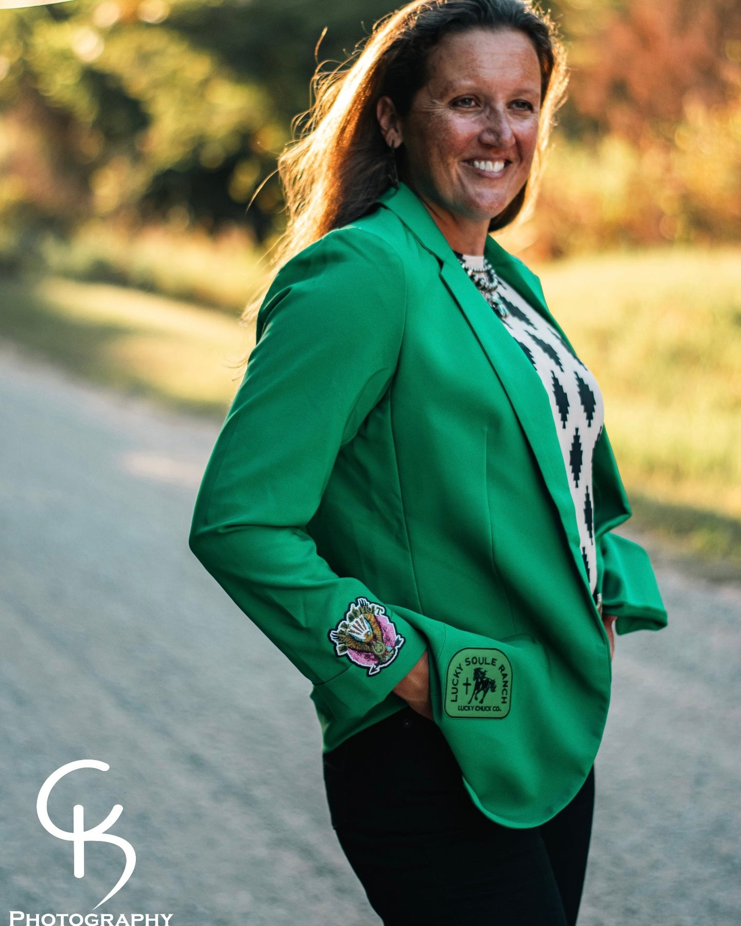Green With Envy Kelly Green Blazer on model
