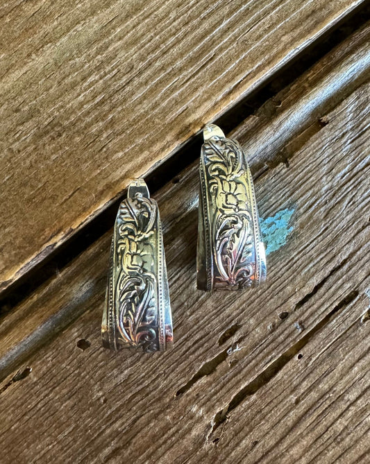 Sterling Silver Oval Tooled Earrings
