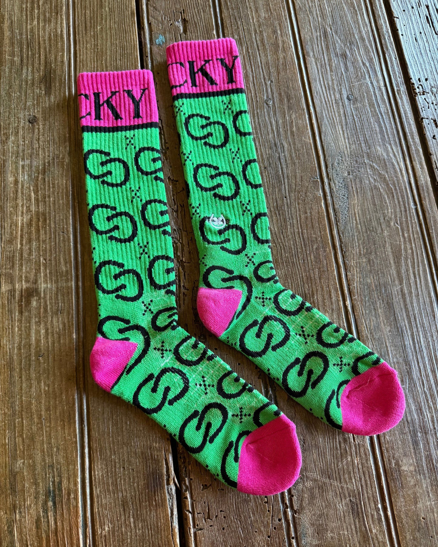 High Maintenance Cowgirl Performance Socks on rustic wood background