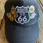 Front view of Route 66 Butterfly hat with custom patches