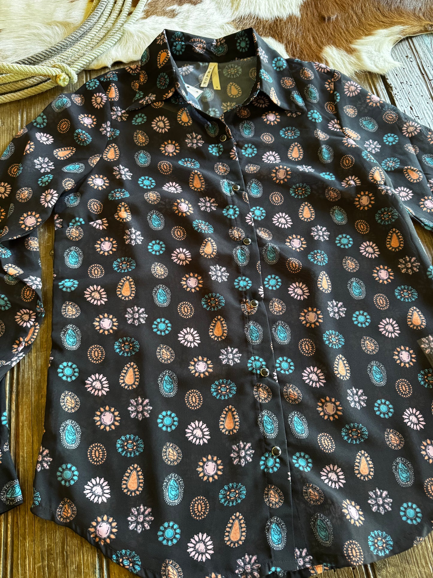 Roper Georgette Concho Print Shirt