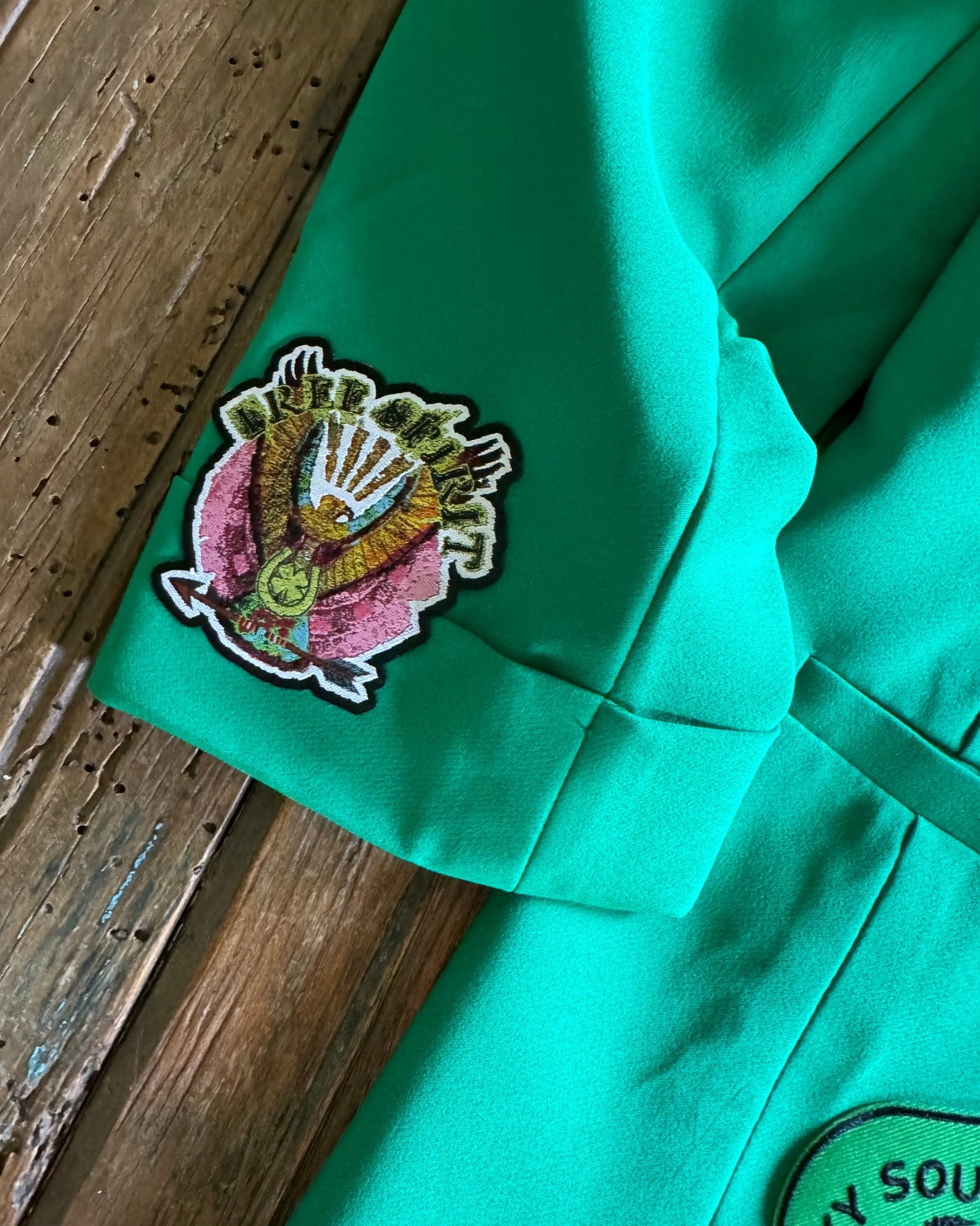 Lucky Chuck Patch on sleeve of blazer