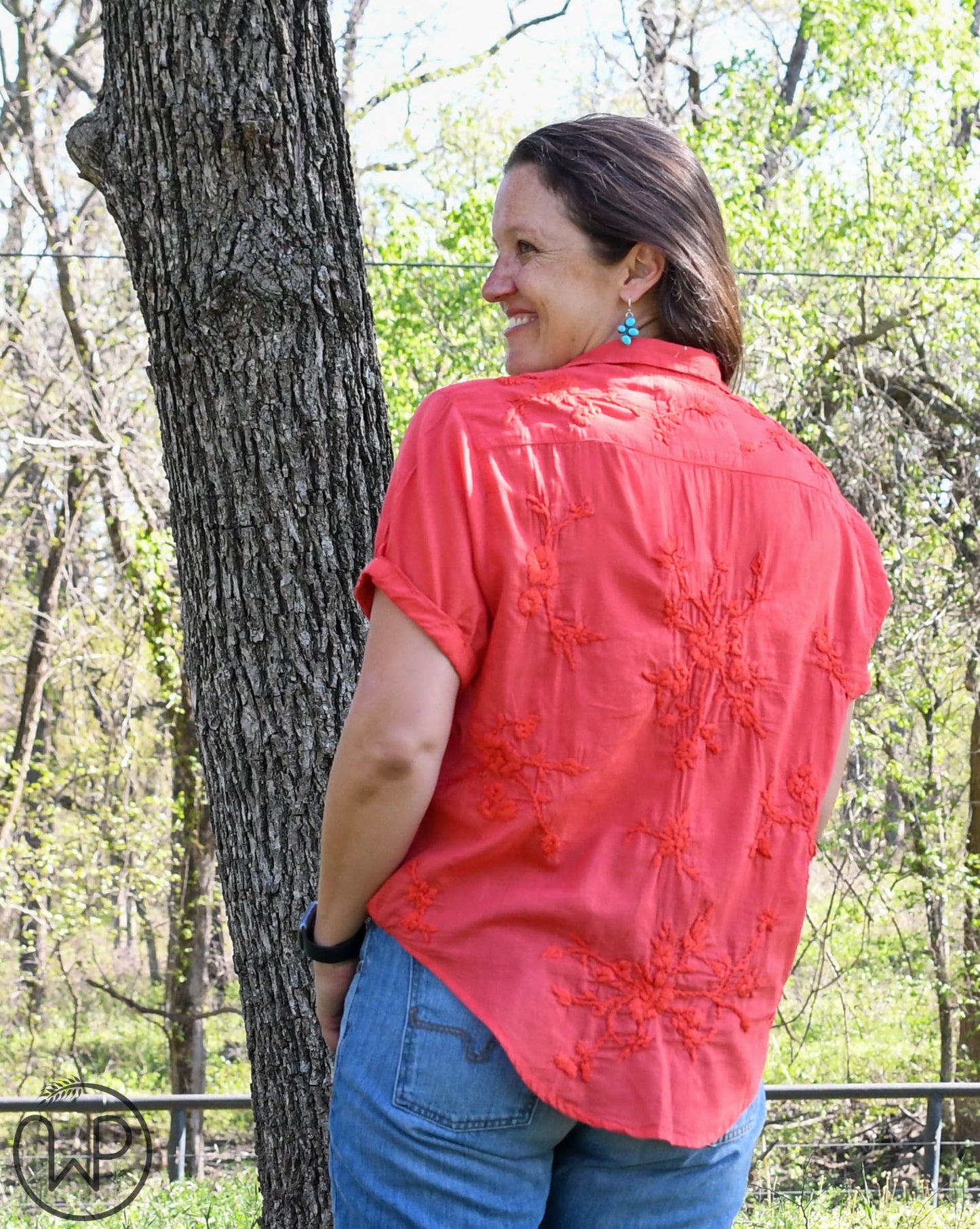 back view of Kady Blouse on model