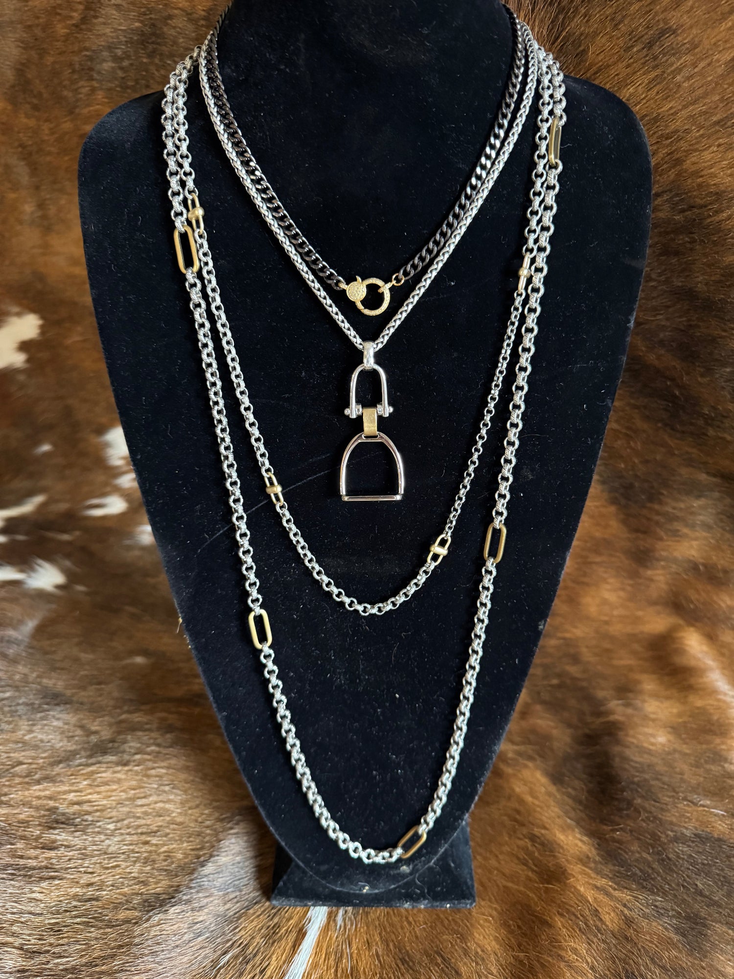 Brookline Necklace layered with other V2 Design necklaces