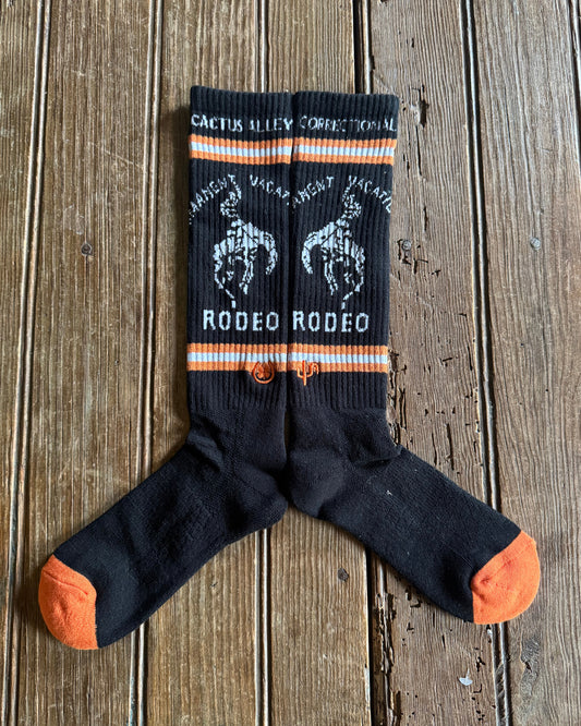 Cactus Alley - Correctional Vacation Performance Socks (Black) on rustic wood background