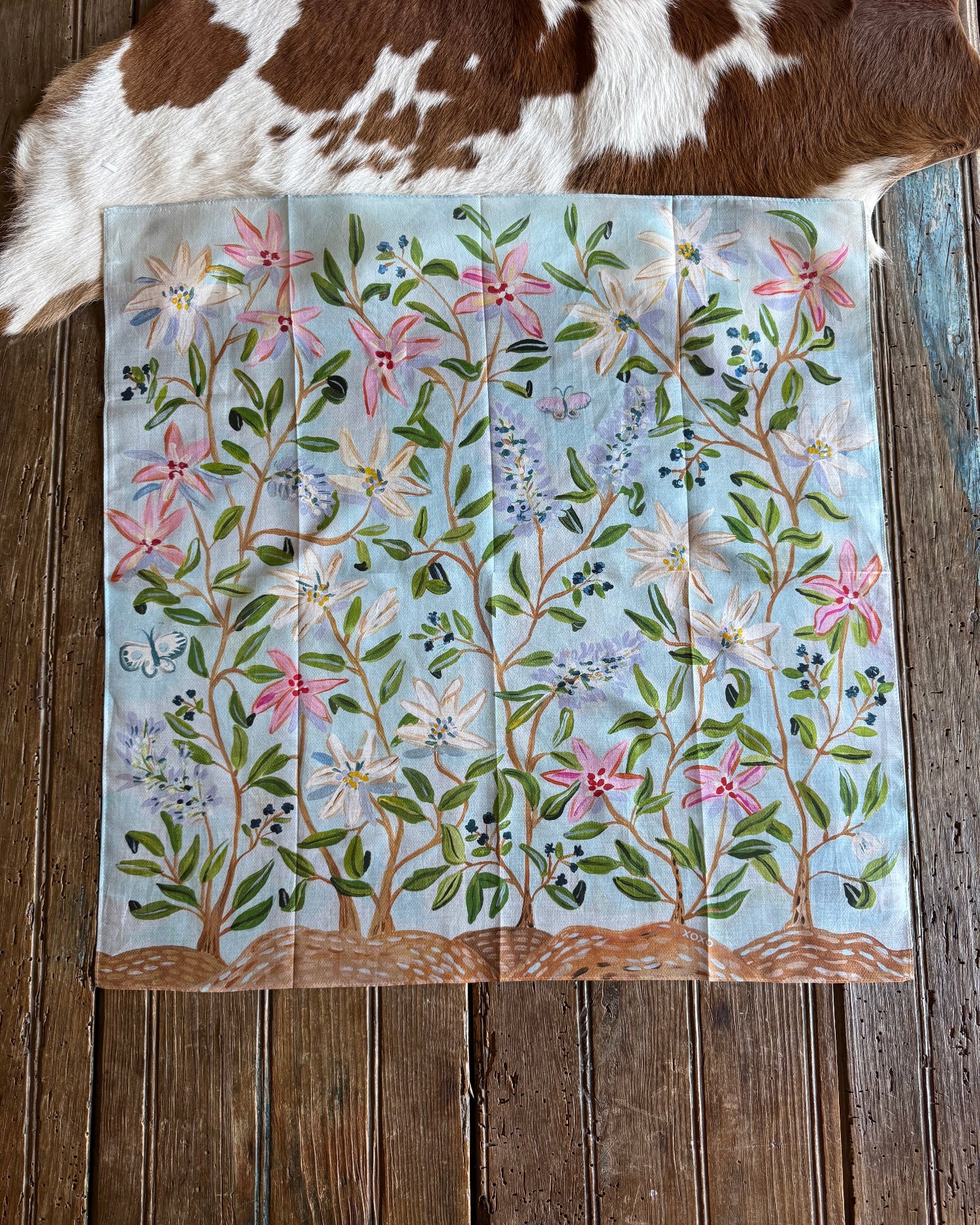 Garden Party Shorty Scarf on rustic wood background