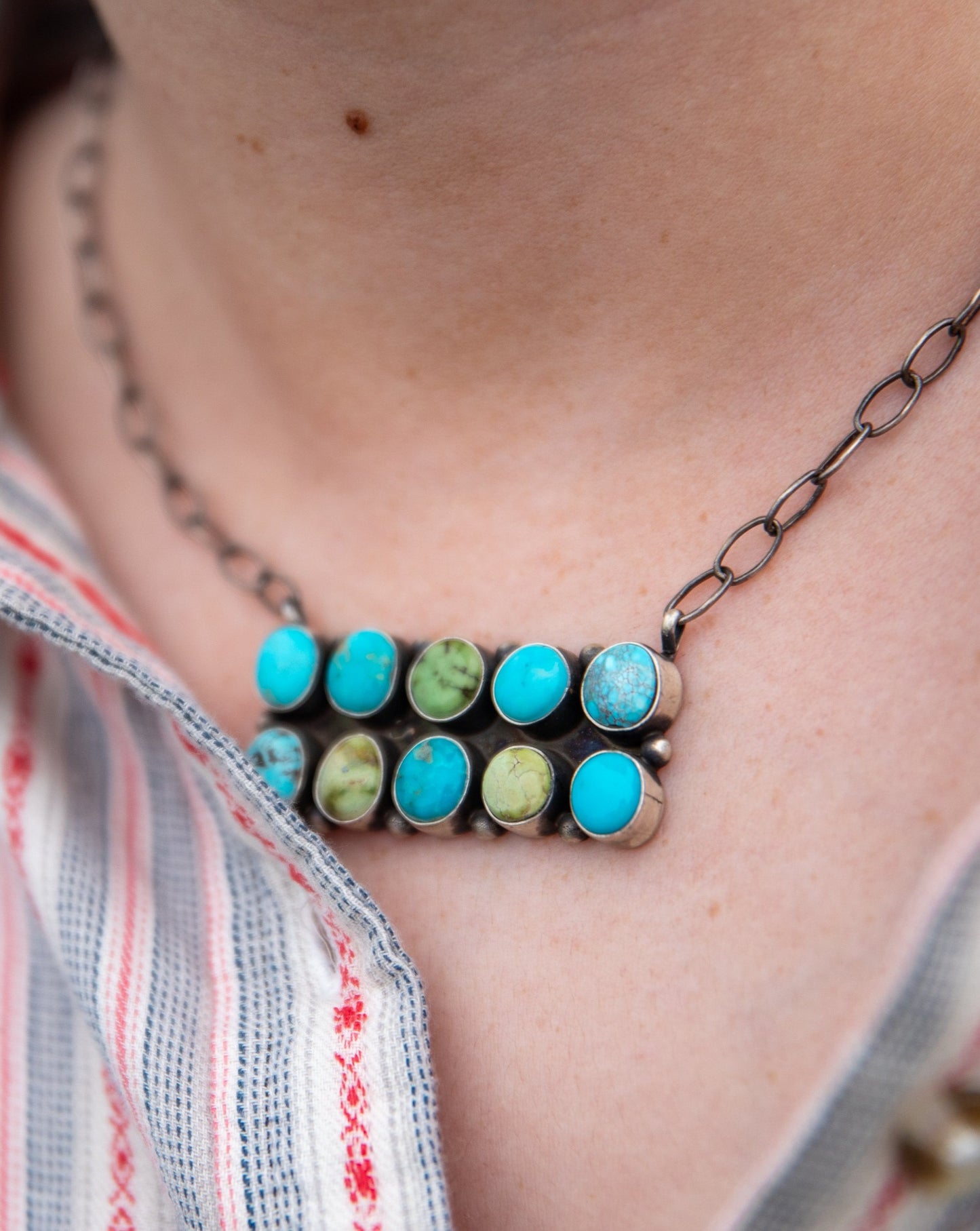Multi Stone Double Bar Necklace