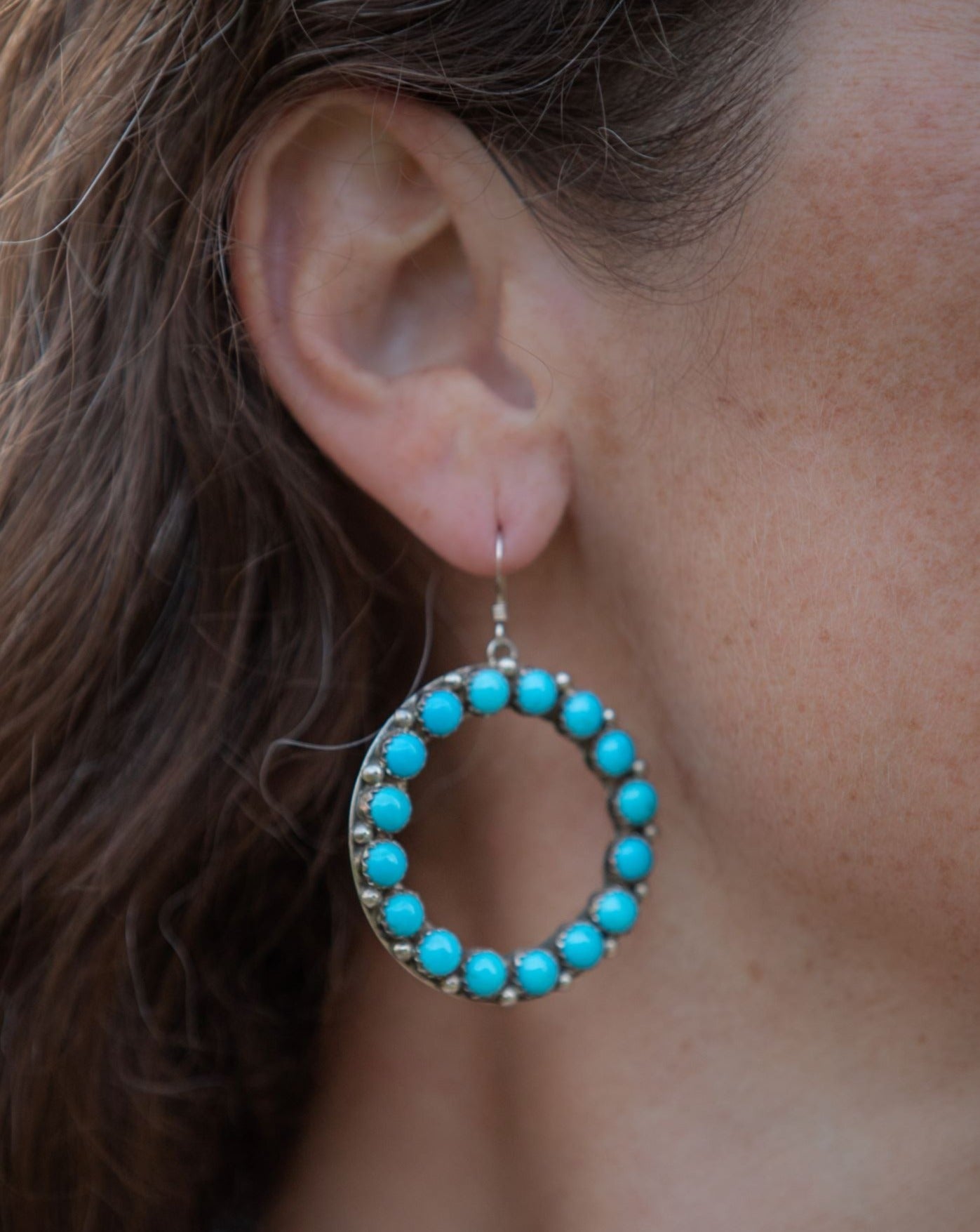 Sleeping Beauty Hoop Earrings on model