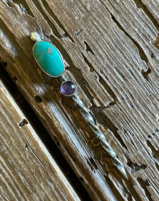 Double Stone Sterling Silver Toothpick (Campitos Turquoise with Amethyst)