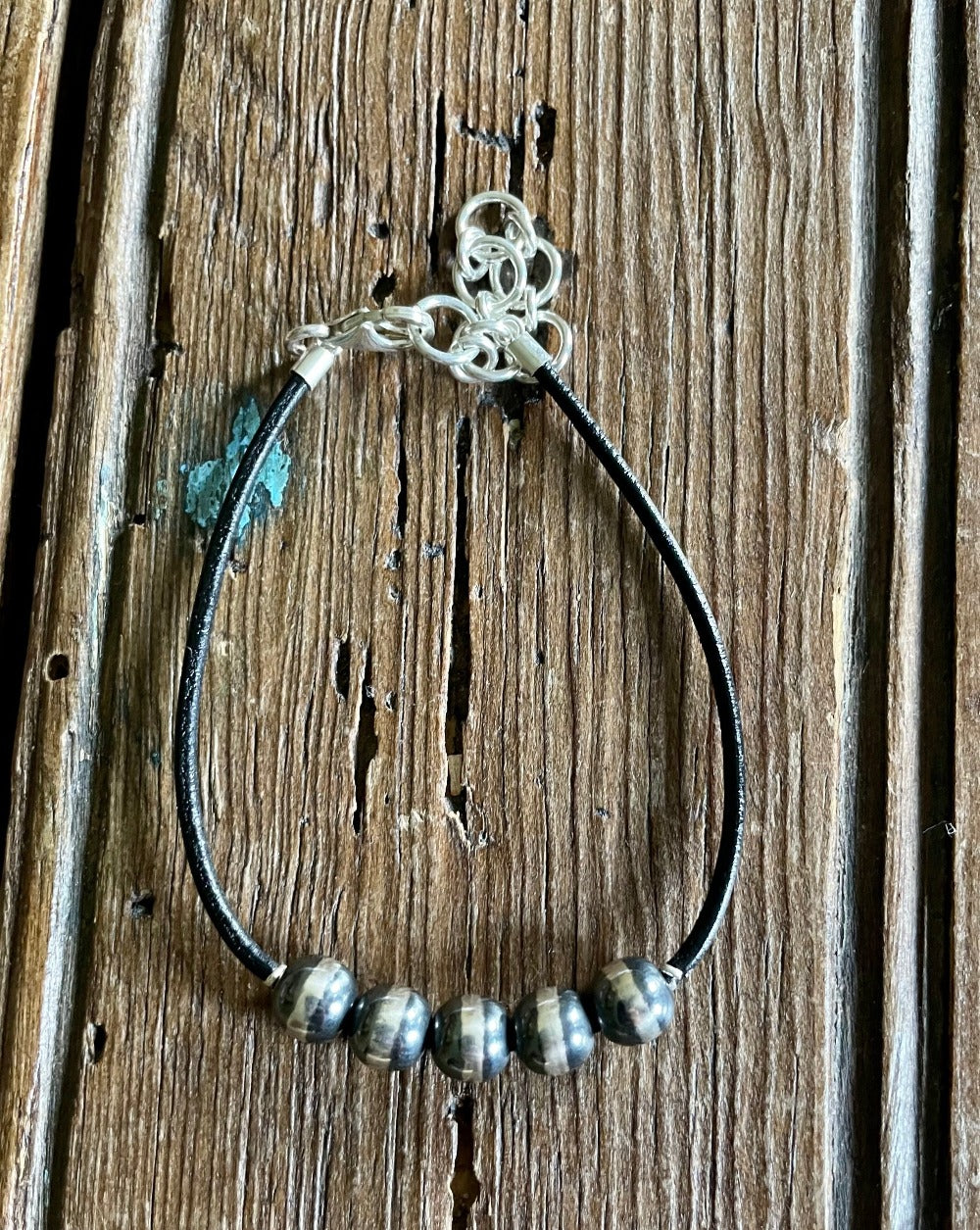 Sterling Silver Pearl and Leather Bracelet