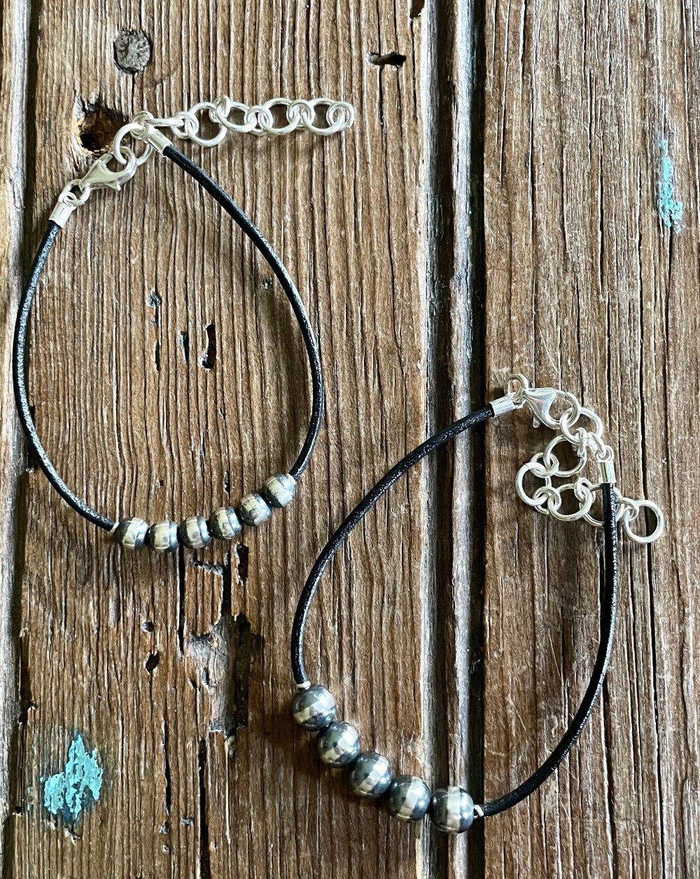 Sterling Silver Pearl and Leather Bracelet
