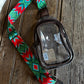 clear stadium sling bag on a wooden surface