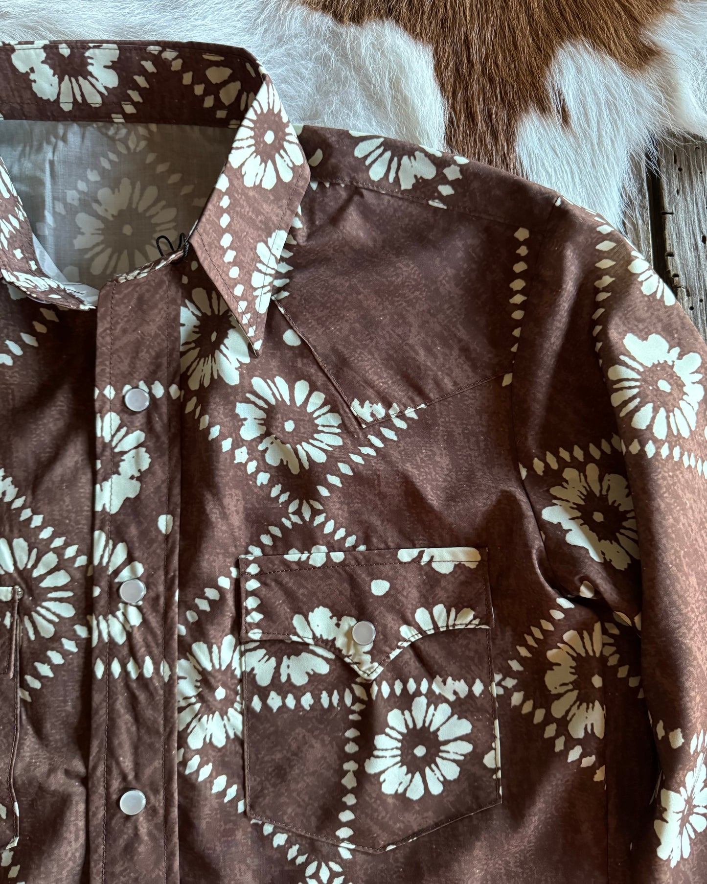 Kalei Vintage Brown Floral Style Pearl Snap Shirt