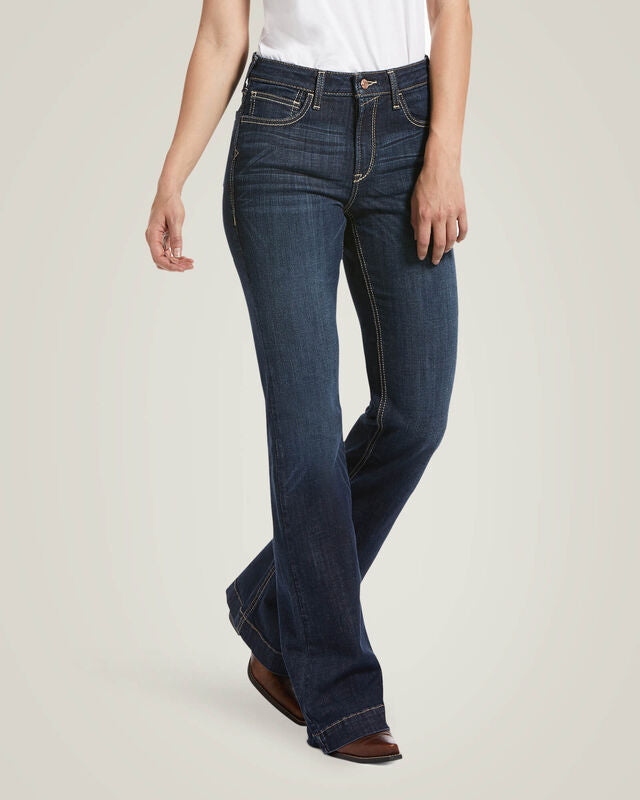 front view of Ella High rise slim trouser jeans on model 