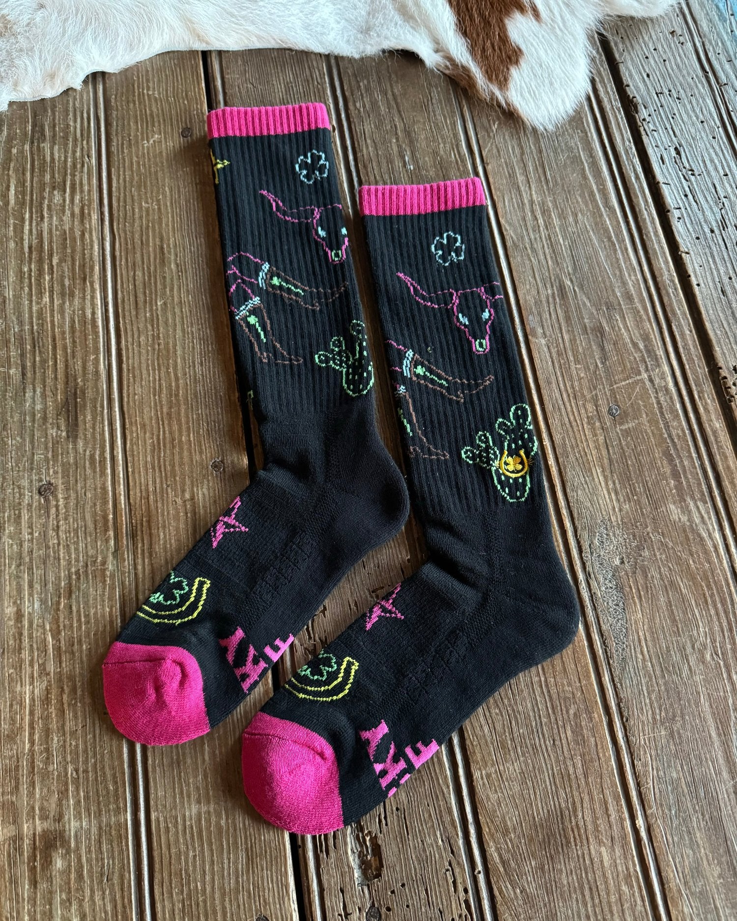 Neon Cowgirl Performance Crew Socks