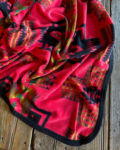 Red Southwestern Fleece Blanket 