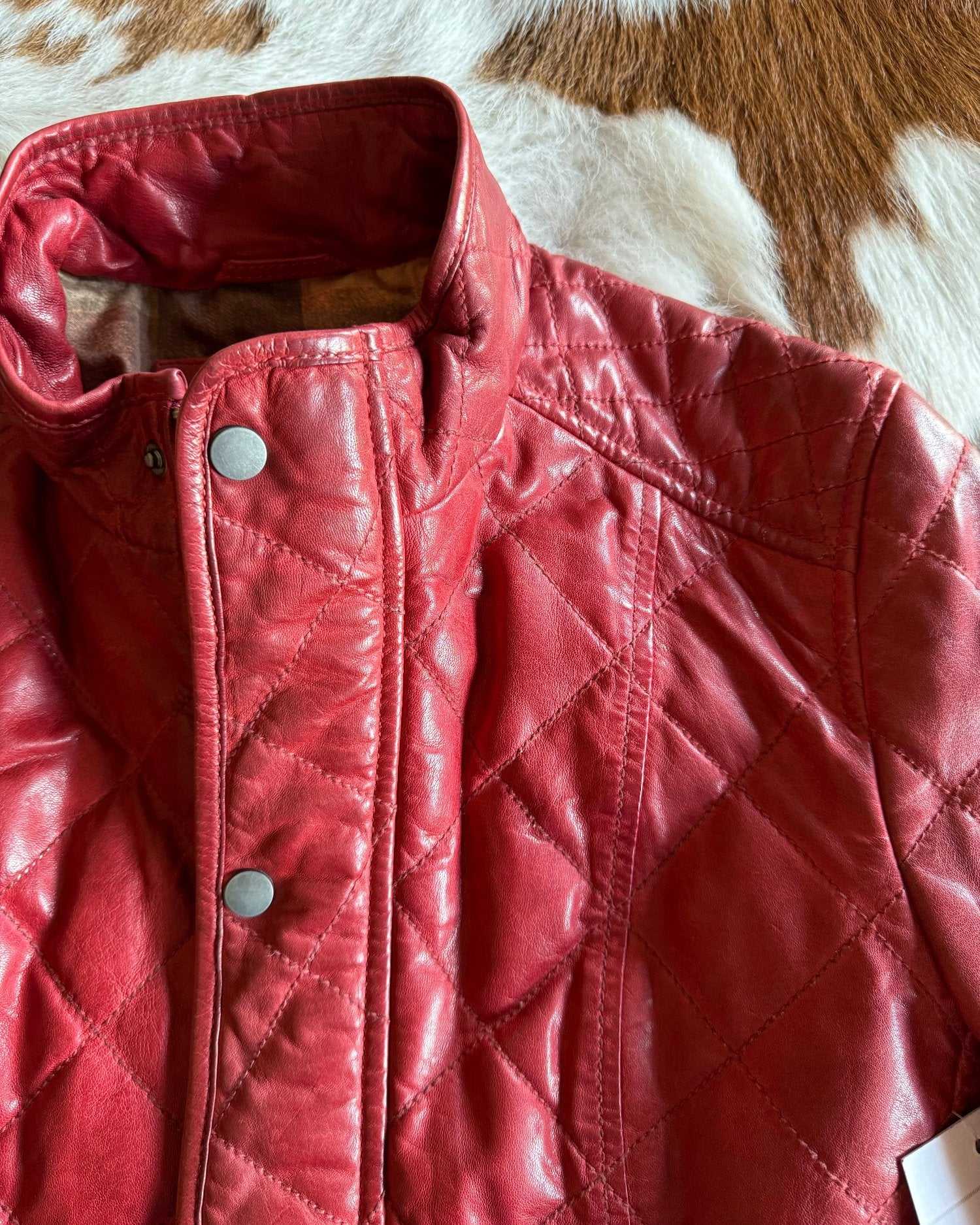 Georgia Quilted Leather Jacket (Red)