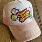 Light pink/white foam trucker with patches