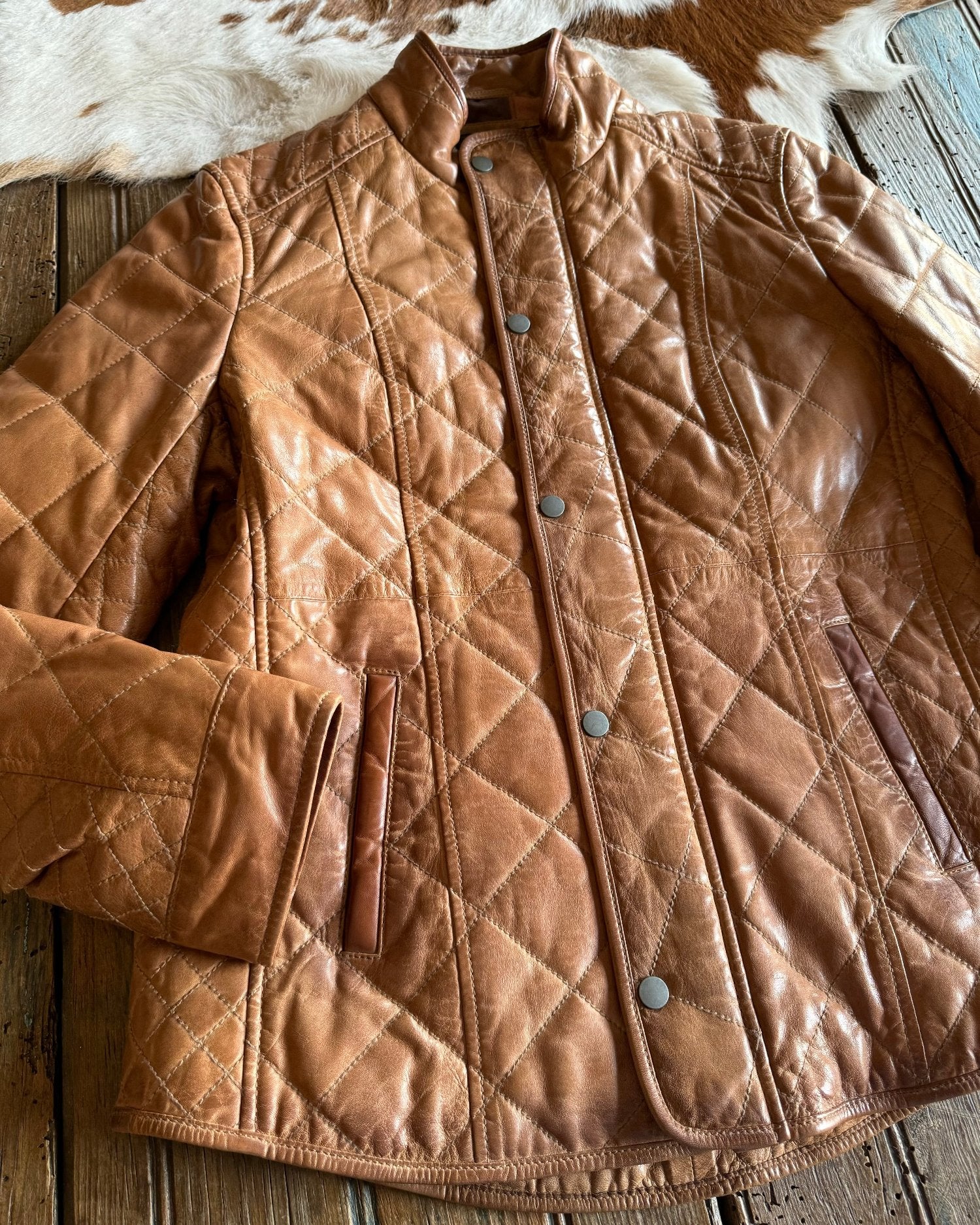 Georgia Quilted Leather Jacket (Camel)