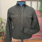 Olive green shirt on a stand against a neutral background