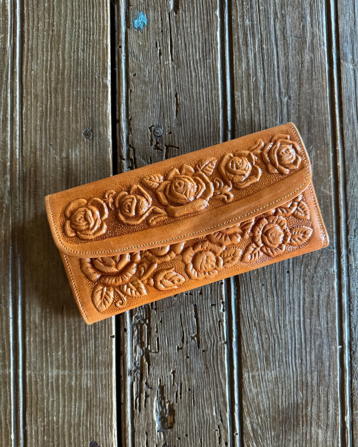 Tan Rose Leather Wallet