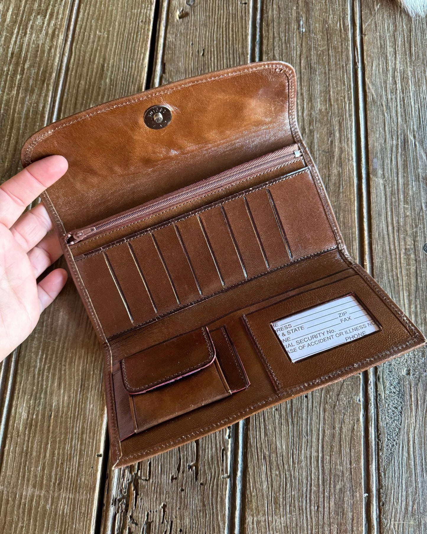 Brown Rose Leather Wallet Interior