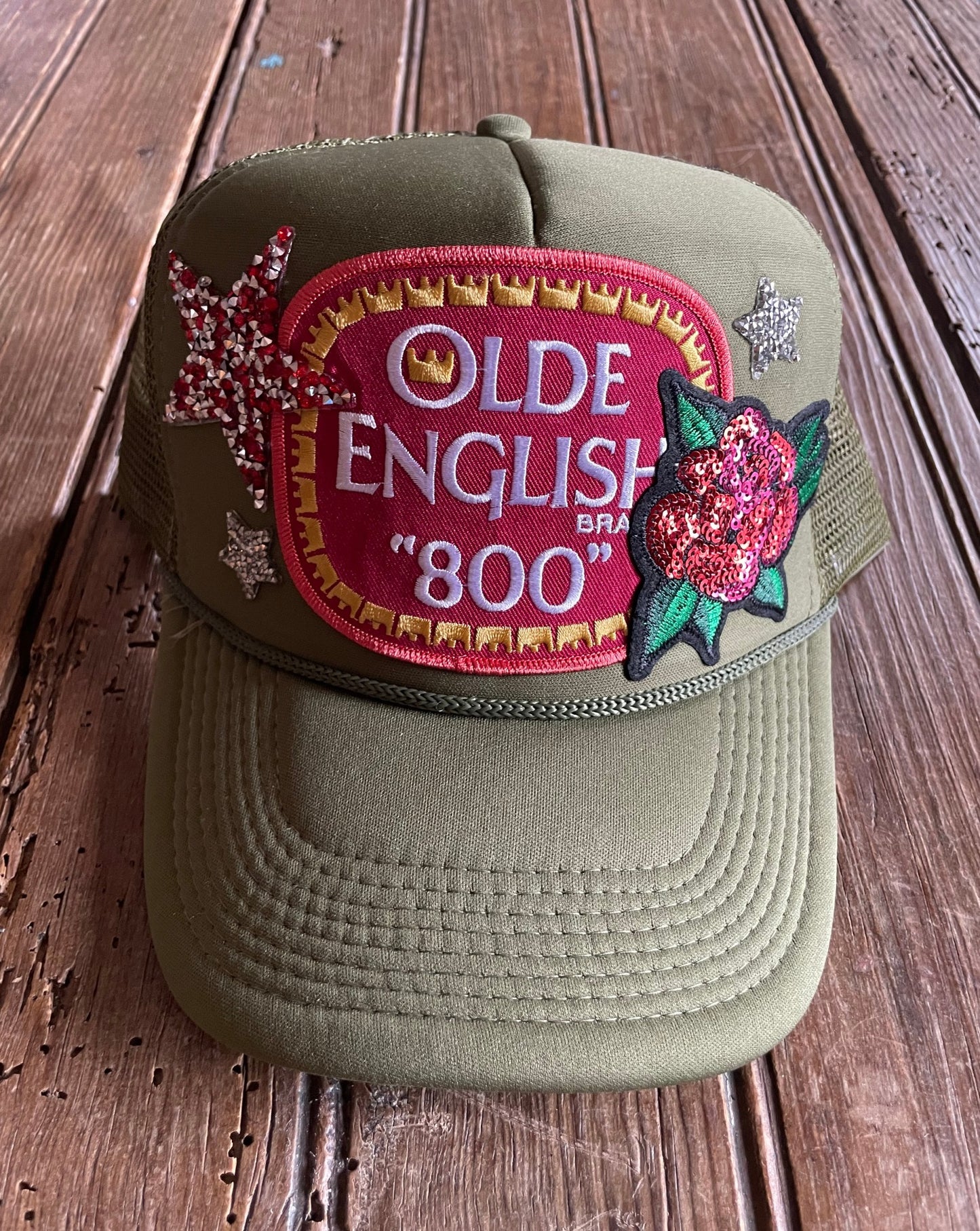 Olde English Rose Trucker Hat with custom patches