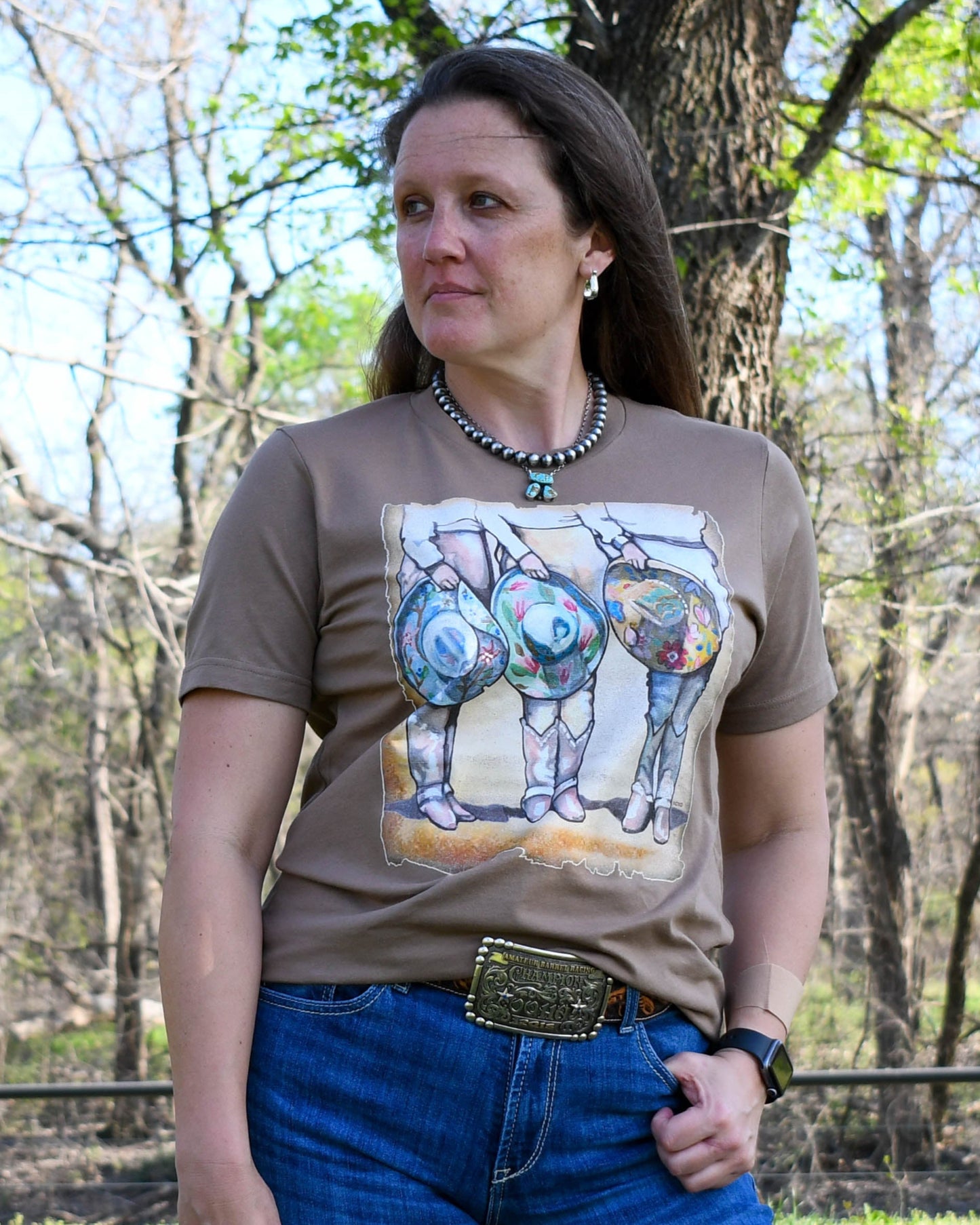 Cowgirls & Cowboy Hats Tee on model 