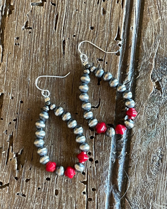 Teardrop earrings with Navajo pearls and coral beads