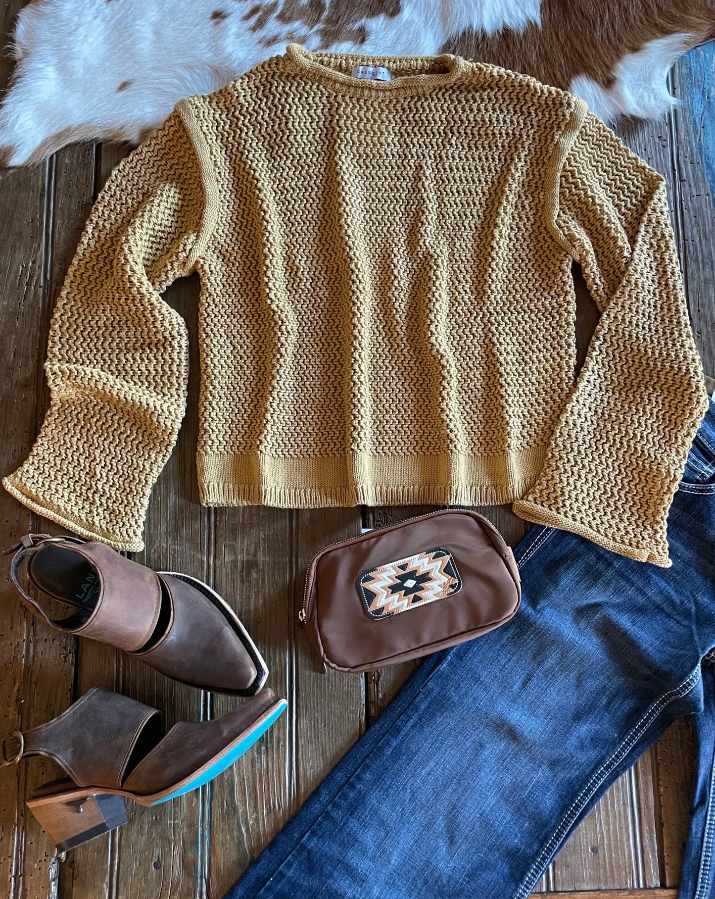 flat lay of Salma open weave pullover