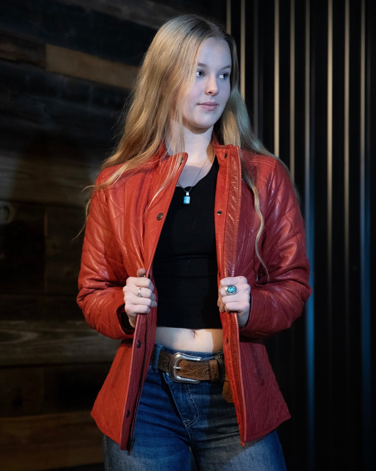 Georgia Quilted Leather Jacket (Red)