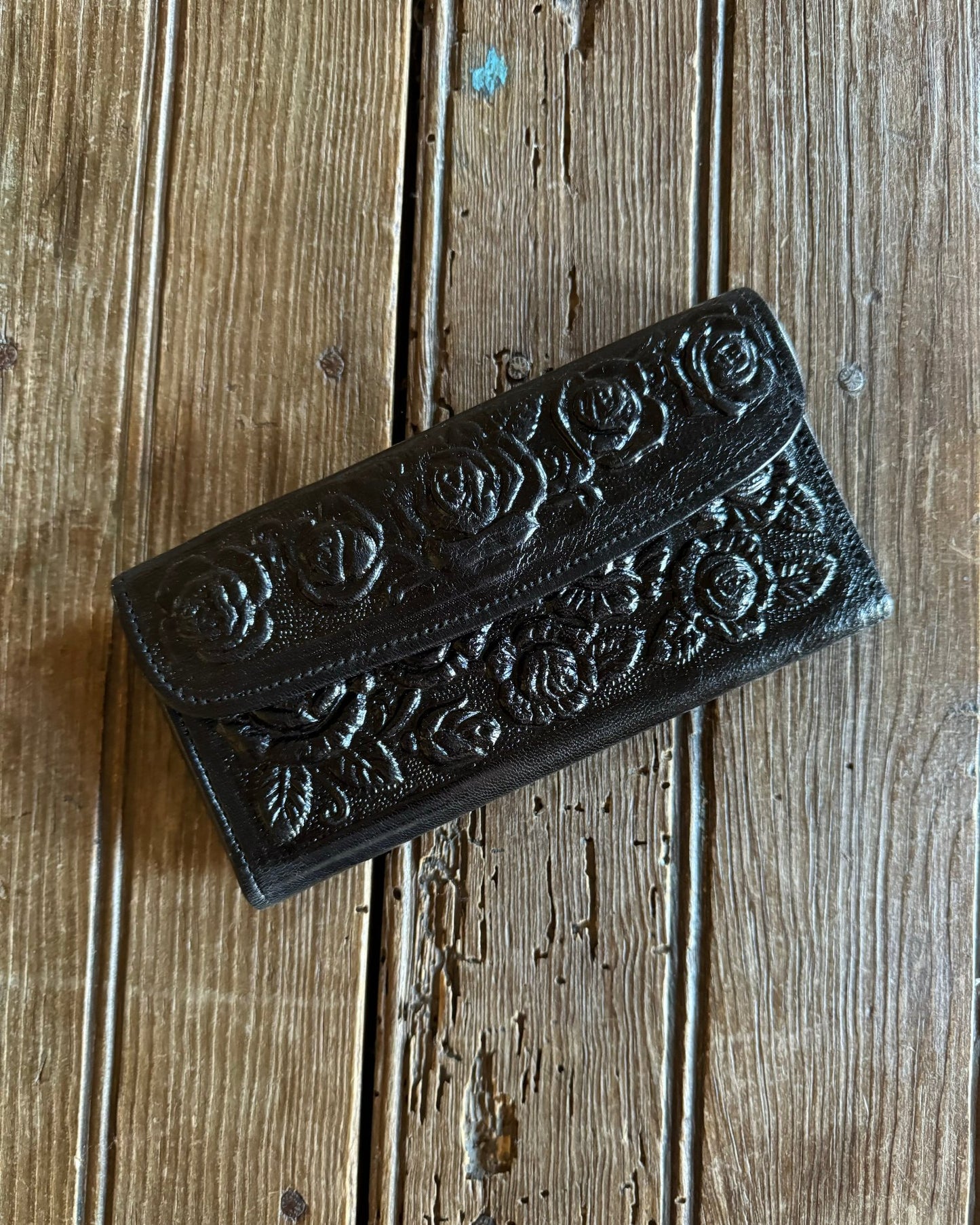 Black Rose Leather Wallet