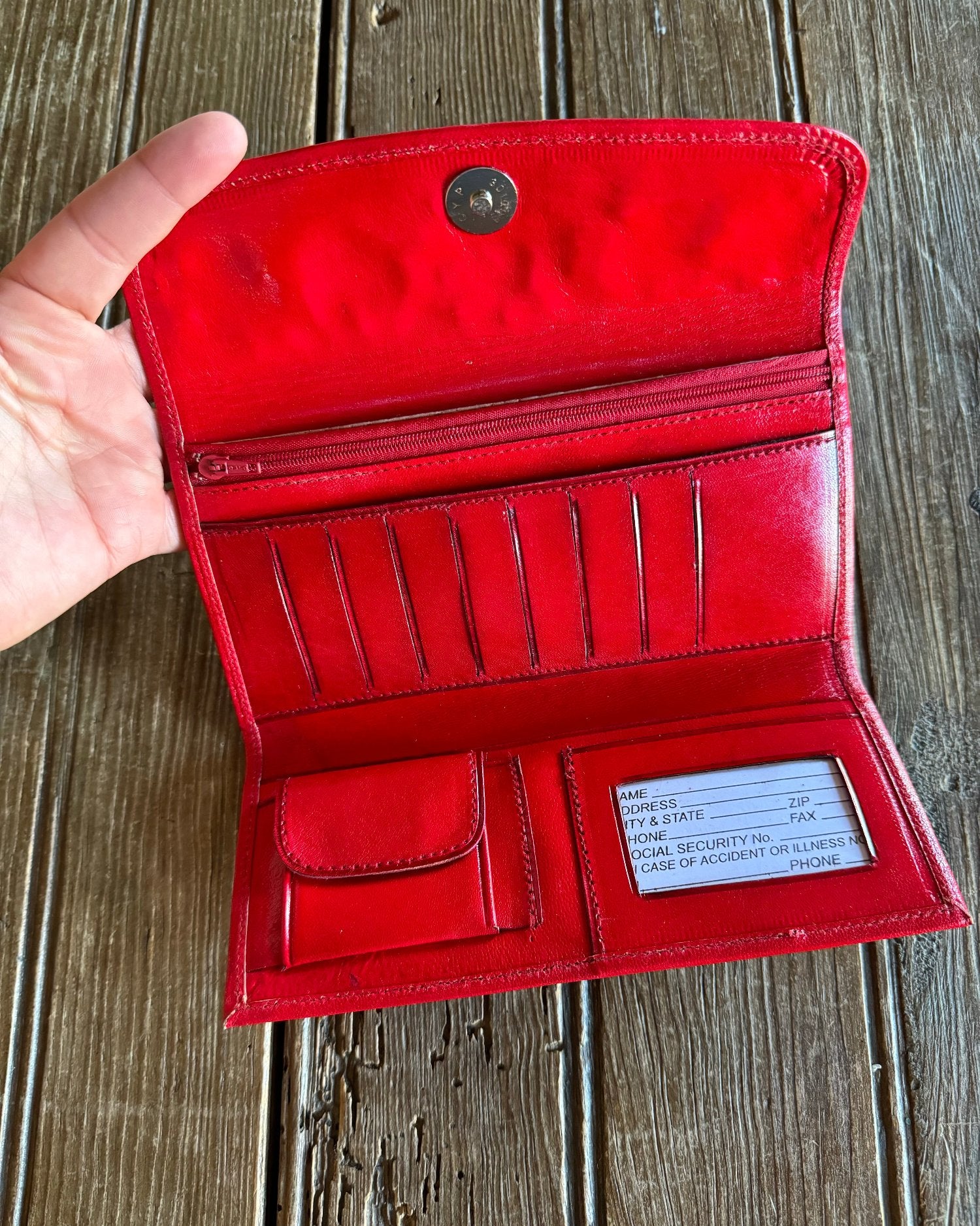 Red Rose Leather Wallet Interior