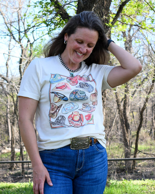 10 Gallon Hat graphic tee on model