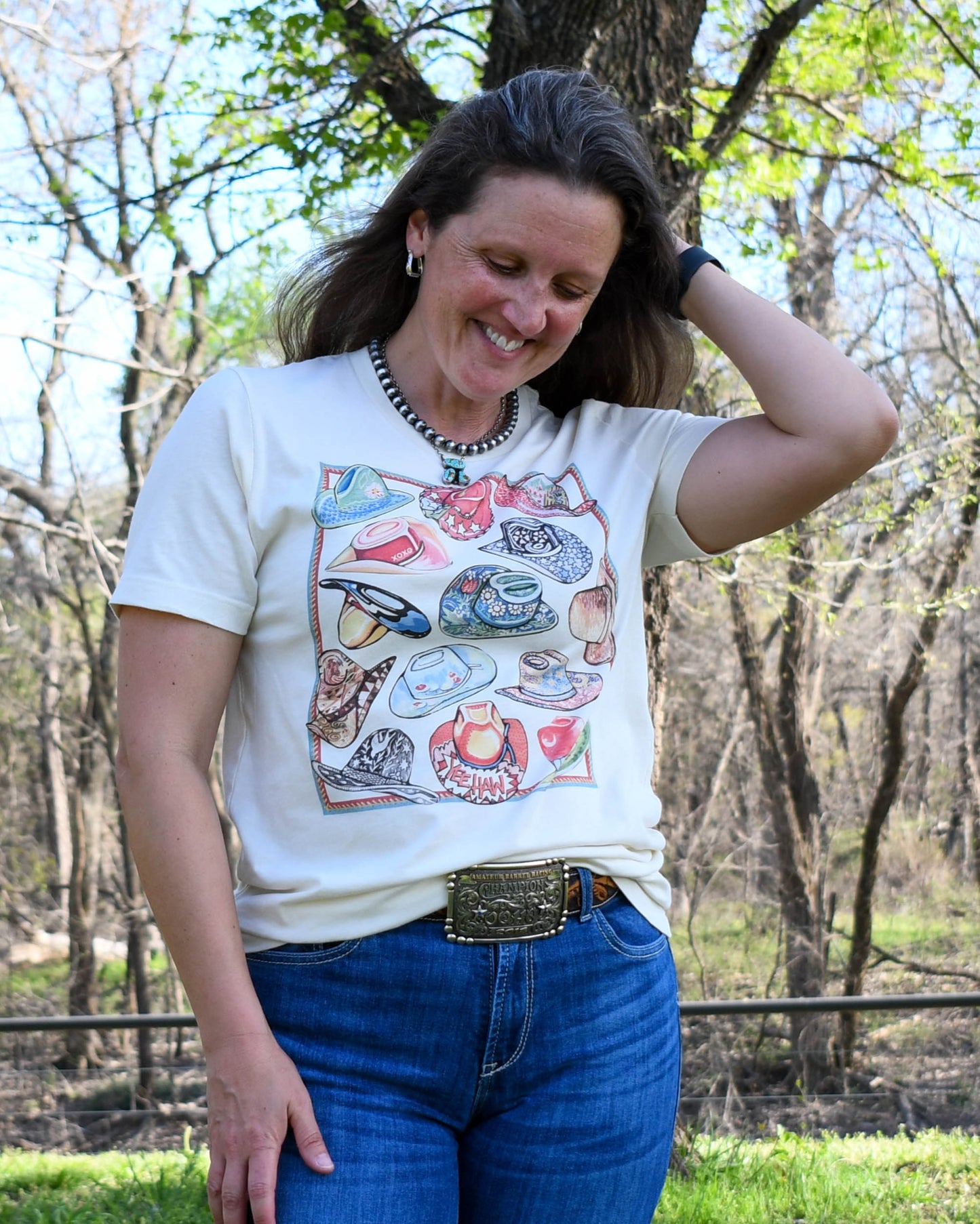 10 Gallon Hat graphic tee on model 