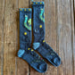 Fringe Lucky Horseshoe Performance Socks in blue on rustic wood background