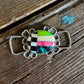 Neon checkered pendant on a wooden surface