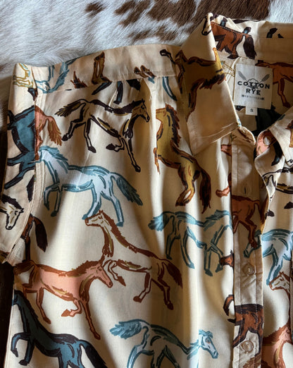 Close up of Wild Horses Shirt