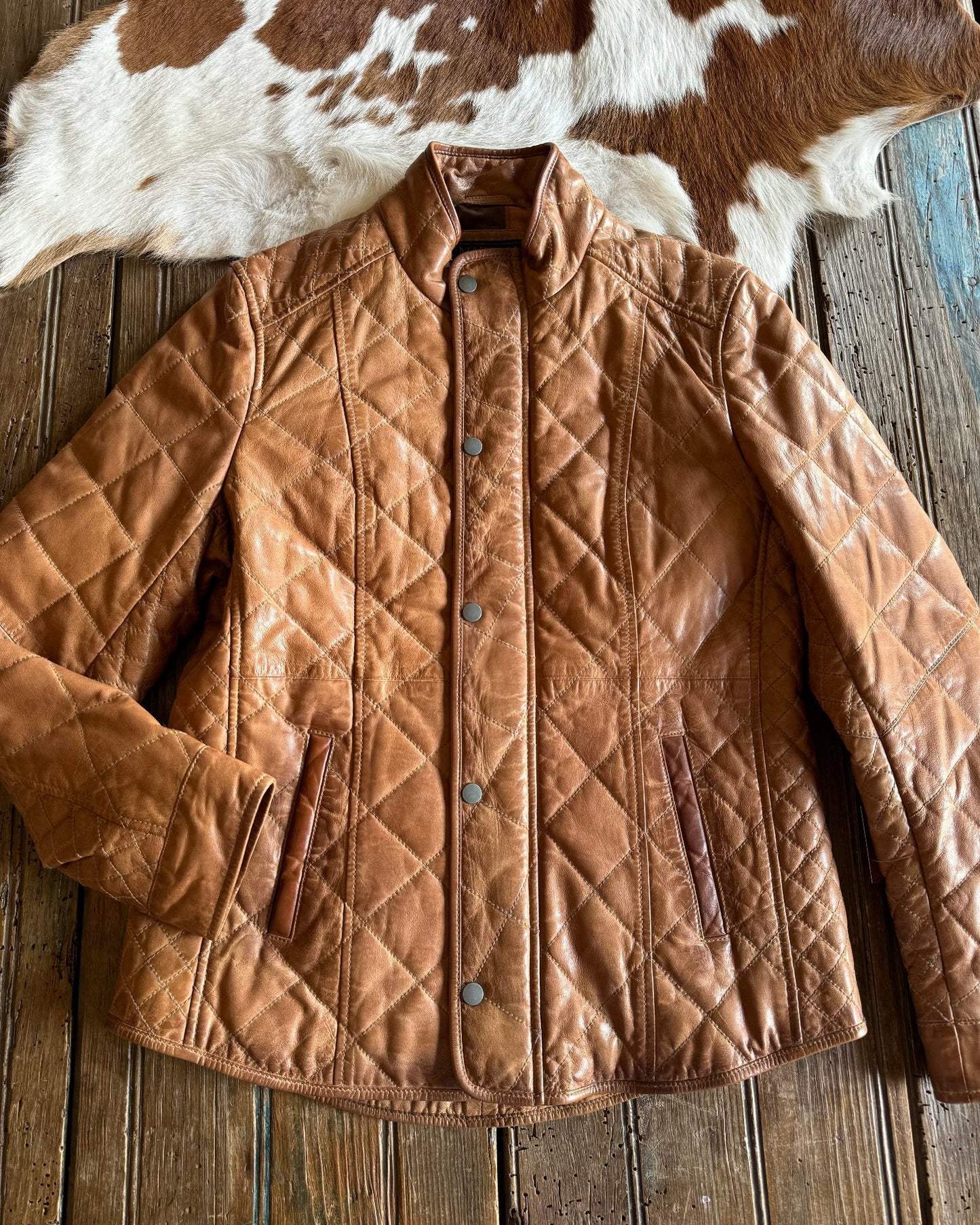 Georgia Quilted Leather Jacket (Camel)