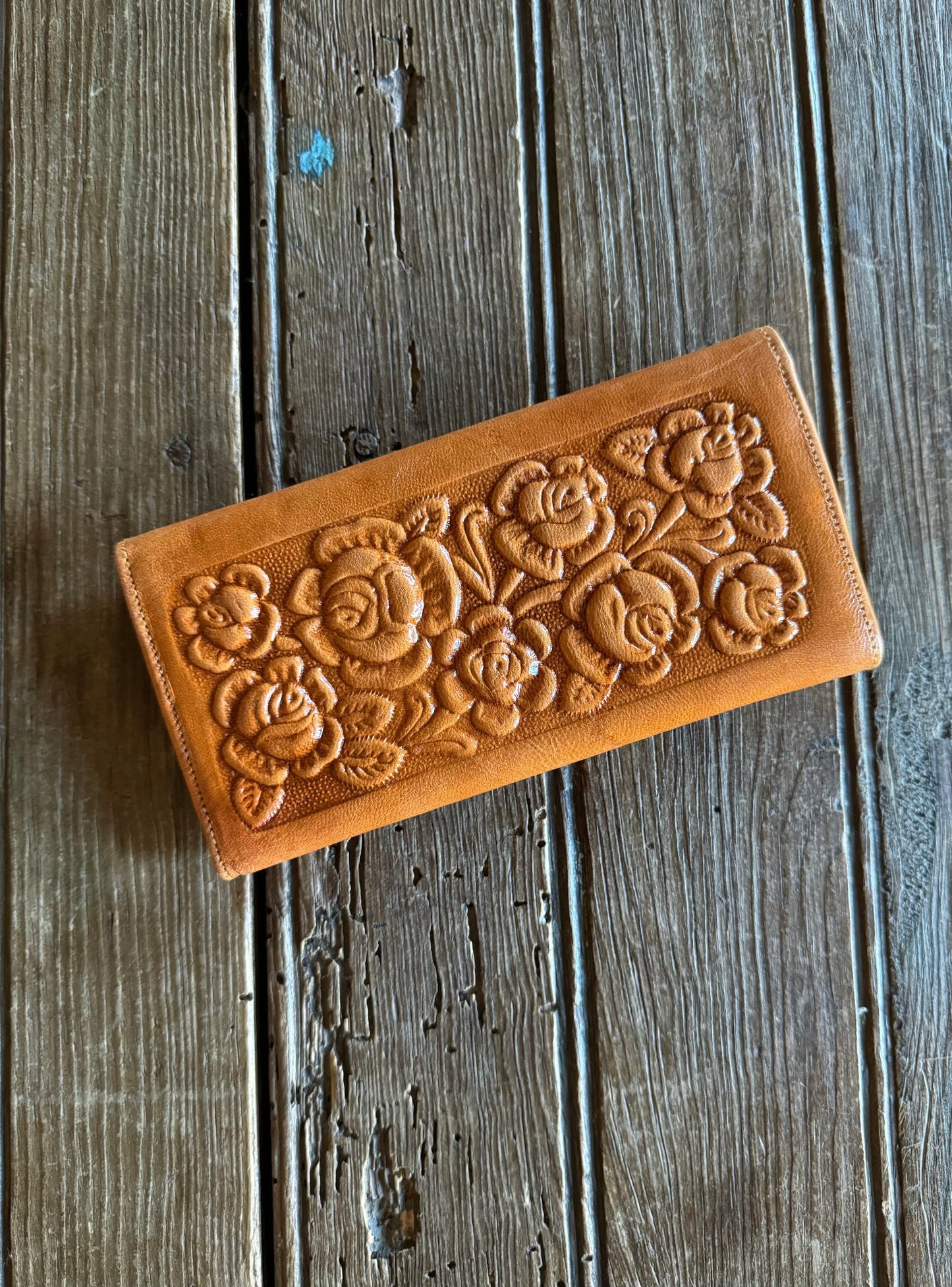 Tan Rose Leather Wallet