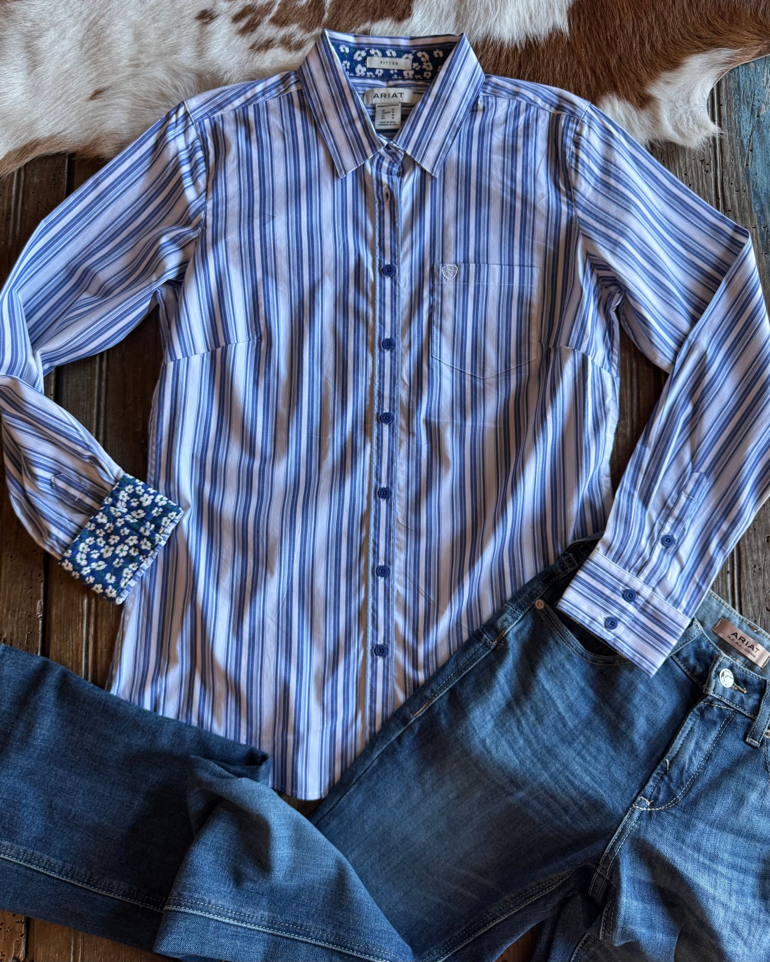 Kirby Long Sleeved Shirt (Cobalt Stripe)