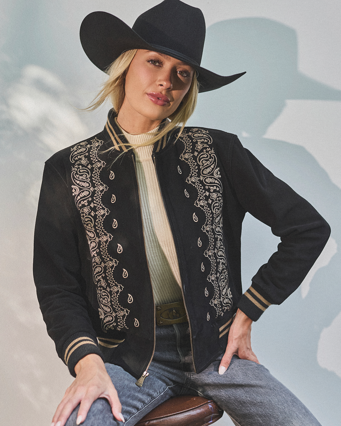 The Bandana Embroidered Bomber – Black (PRE-ORDER)