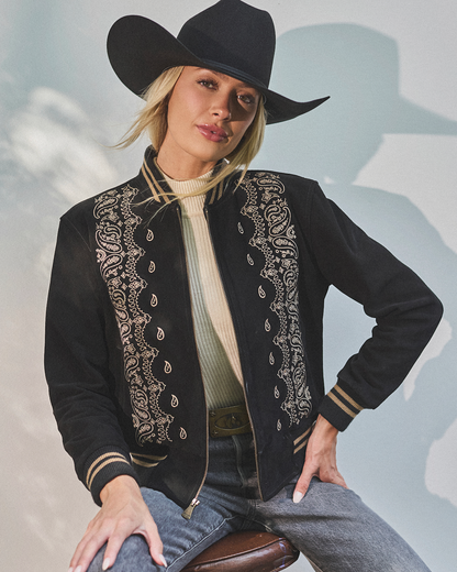The Bandana Embroidered Bomber – Black (PRE-ORDER)