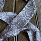 Patterned fabric on a wooden surface