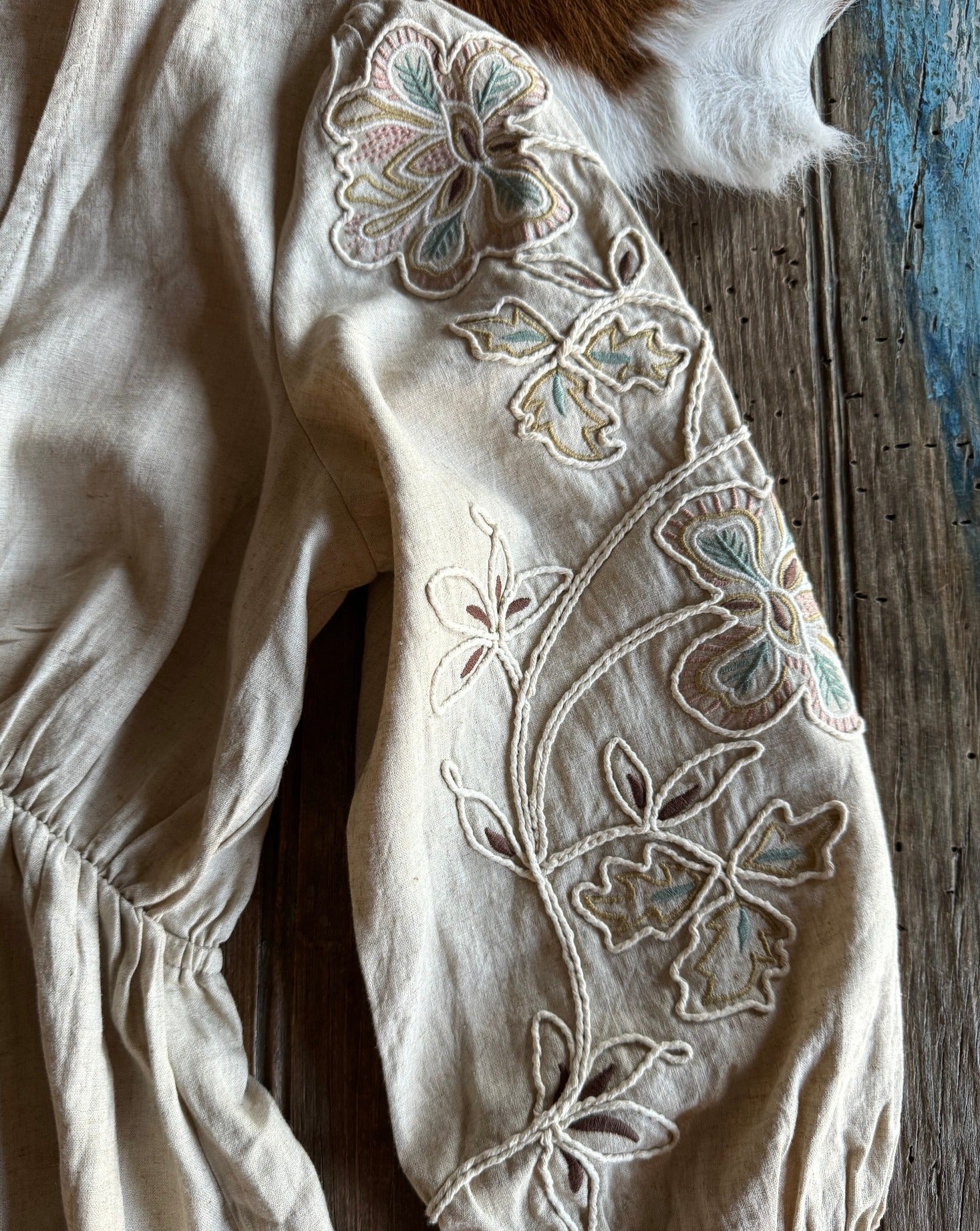 Close up of sleeve embroidery on Ruston Dress