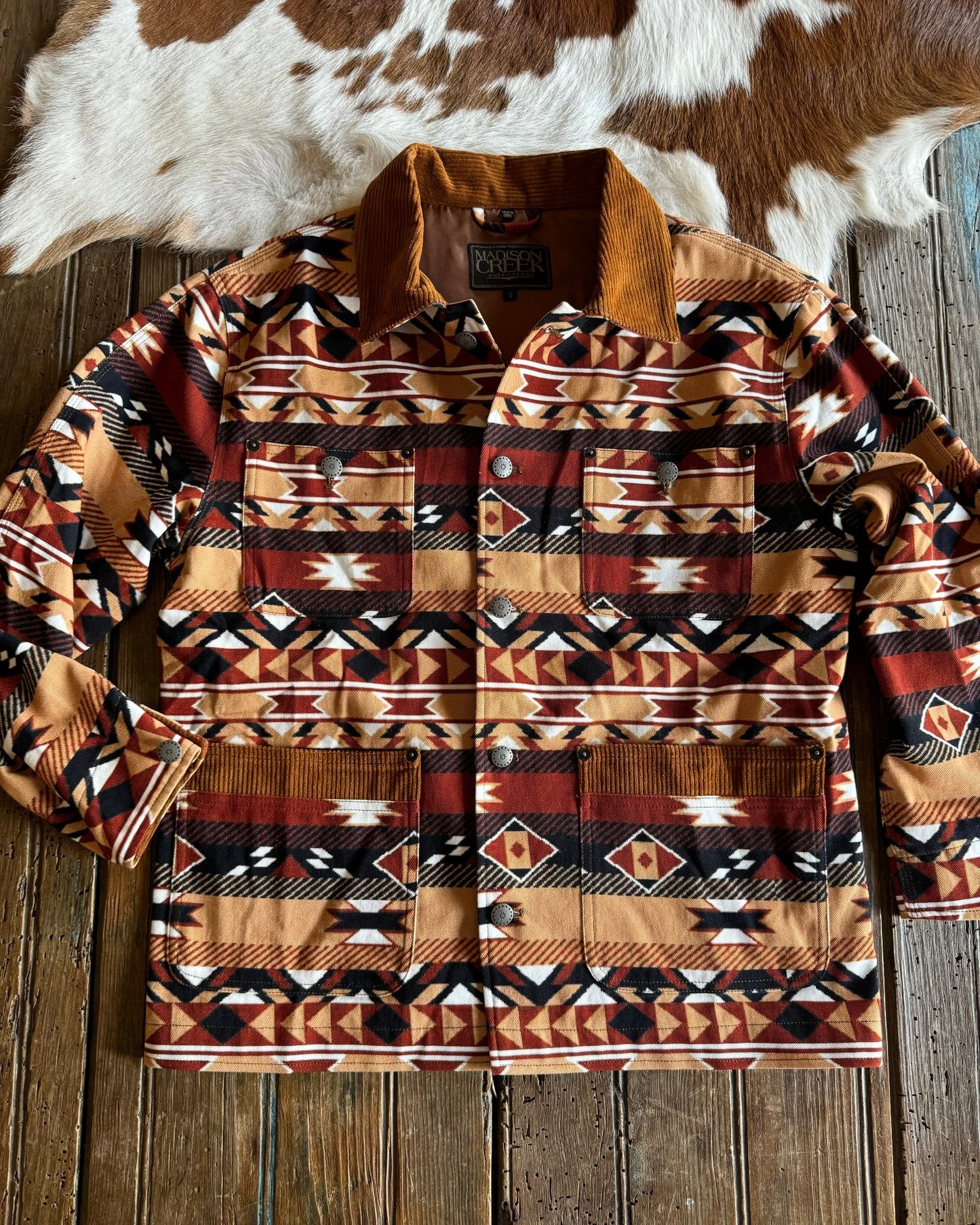 Rio Corduroy Collared Barn Coat (Tan Aztec)